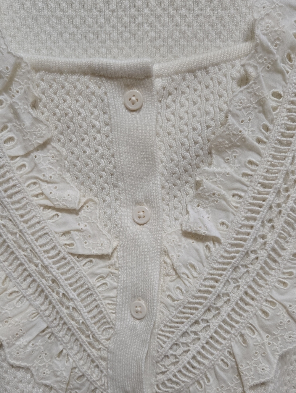 Pilcro Crafted Bib Sweater Tank Top S Cream Ivory Lace Peasant Feminine Ruffle - Picture 7 of 13